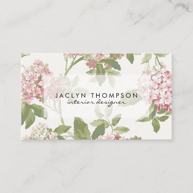 vintage pink floral botanical business card (Front)