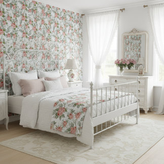 Vintage Pink Floral Botanical Elegant Green Leaf Wallpaper