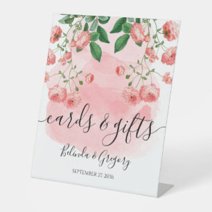 Vintage Pink Floral Botanical Wedding Cards Gifts Pedestal Sign