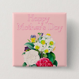 Vintage Pink Floral Bouquest Happy Mother's Day 15 Cm Square Badge