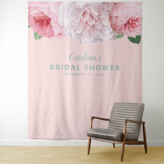 Vintage Pink Floral Bridal Shower Backdrop Simple Tapestry