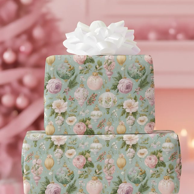 Vintage Pink Floral Christmas Wrapping Paper (Creator Uploaded)