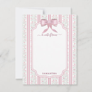 Vintage Pink Floral Coquette Bow Custom Name Card