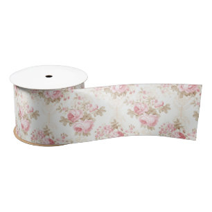 Vintage Pink Floral Coquette Wrapping Paper Satin Ribbon