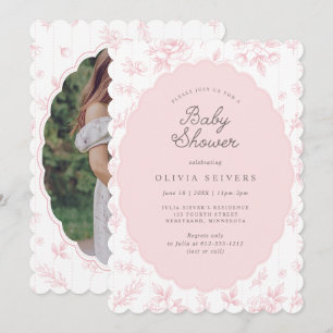 Vintage Pink Floral Elegant Scalloped Baby Shower Invitation