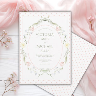 Vintage Pink Floral Elegant Wedding Invitation
