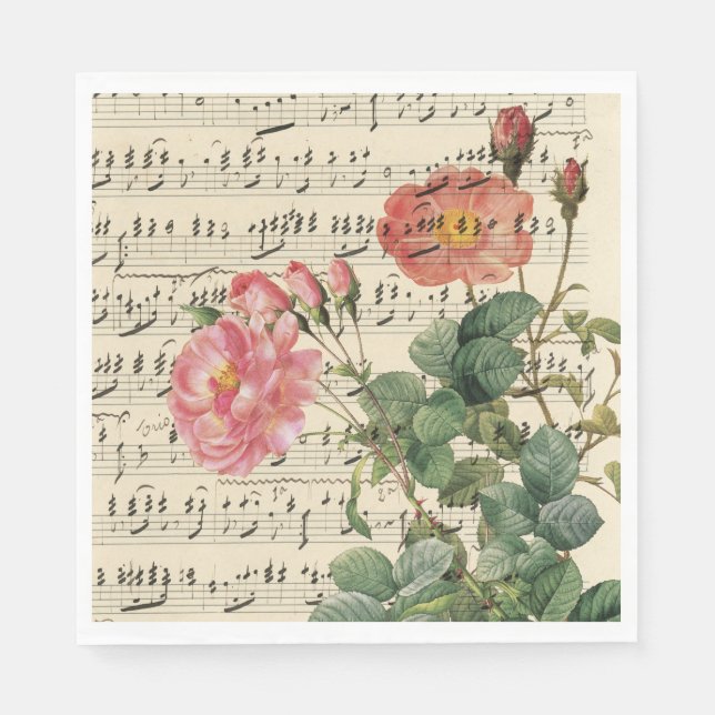 Vintage Pink Floral Ephemera Napkin (Front)