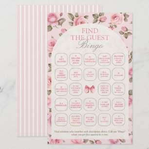 Vintage PInk Floral Find The Guest Bingo Game