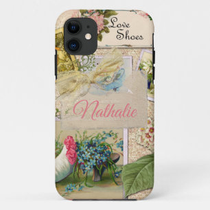 Vintage pink floral french decoupage     iPhone 11 case