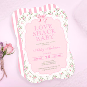 Vintage Pink Floral Garden Bow Baby Shower Invitation