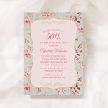 Vintage Pink Floral Garden Party 50th Birthday Invitation<br><div class="desc">Elegant and chic birthday celebration invitations feature soft pastel colours - blush pink, vintage blue green, and gold - and a beautiful pattern of floral roses. Perfect for a garden party event. While the template is set up for a 50th birthday, this can be modified for other milestone birthdays -...</div>