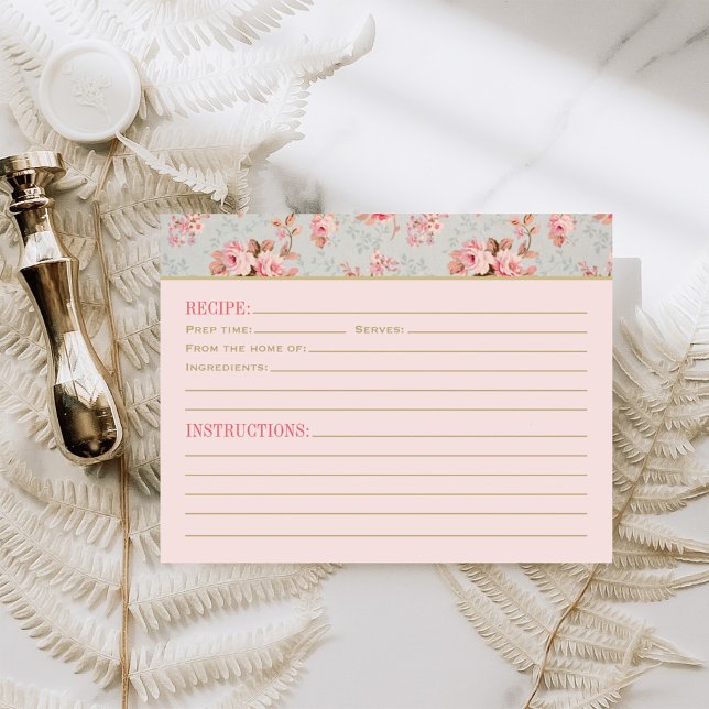 Vintage Pink Floral Garden Wedding Recipe Card (Creator Uploaded)