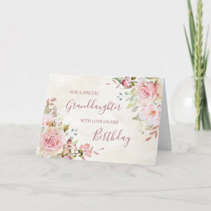 Vintage Pink Floral Granddaughter Birthday Card