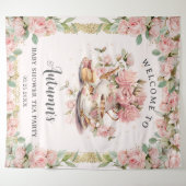 Vintage Pink Floral High Tea Baby Bridal Shower  Tapestry (Front (Horizontal))