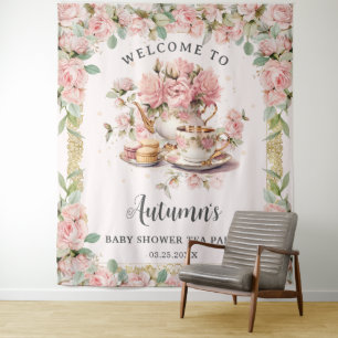 Vintage Pink Floral High Tea Baby Bridal Shower  Tapestry