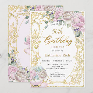 Vintage Pink Floral High Tea Birthday ANY AGE Invitation