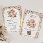 Vintage Pink Floral High Tea Party Baby Shower  Invitation<br><div class="desc">Personalise this vintage tea party invitation easily and quickly. Simply click the customise it further button to edit the texts, change fonts and fonts colours. Featuring a set of pretty vintage teapot and tea cup, beautiful blush pink roses and an antique gold border. Option to add a QR code for...</div>
