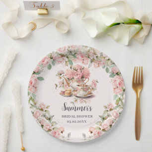 Vintage Pink Floral High Tea Party Bridal Shower  Paper Plate
