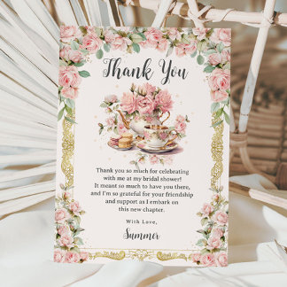 Vintage Pink Floral High Tea Party Bridal Shower Thank You Card