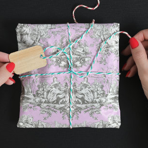 Vintage Pink Floral Lake Toile de Jouy Wrapping Paper Sheet