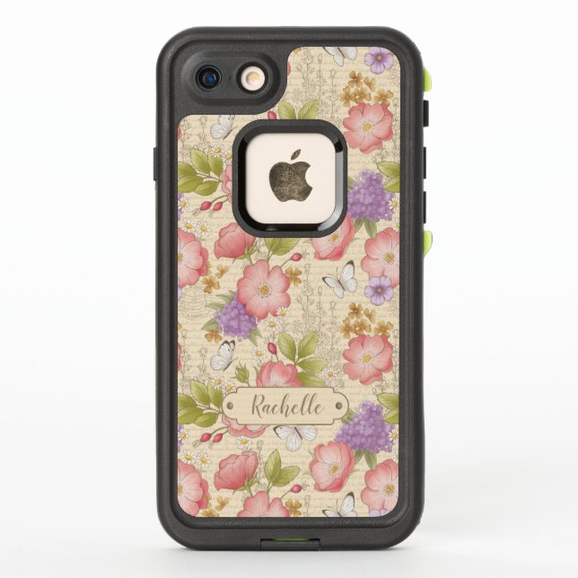 Vintage Pink Floral LifeProof iPhone Case (Back)