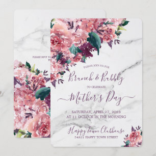 Vintage Pink Floral Marble Mothers Day Brunch Invitation