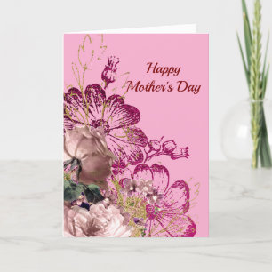 Vintage Pink Floral Mother's Day Holiday Card