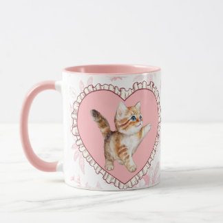 Vintage Pink Floral Mug Kitten Heart Coquette Gift