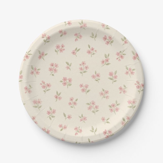 Vintage Pink Floral Paper Plates (Front)