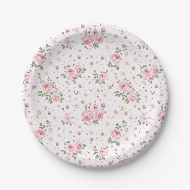 Vintage Pink Floral Paper Plates (Front)