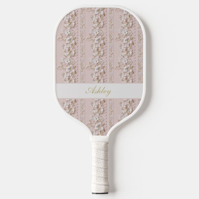 Vintage Pink Floral Pickleball Paddle (Front)