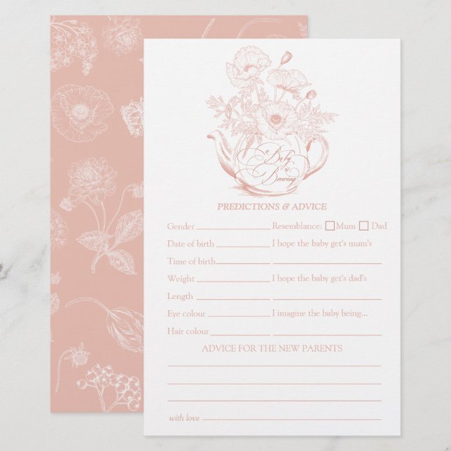 Vintage Pink Floral Predictions Baby Shower Game (Front/Back)