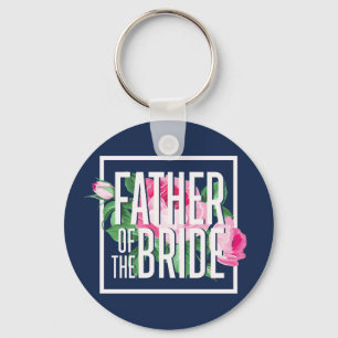 Vintage Pink Floral Rose Father of The Bride Key Ring