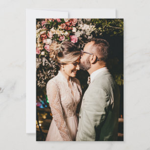 Vintage Pink Floral Rose Lace Photo Wedding Thank You Card