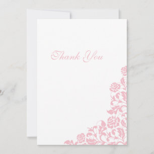 Vintage Pink Floral Rose Lace Wedding Thank You Card