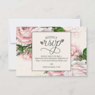 Vintage Pink Floral Roses Cream Wedding RSVP Card