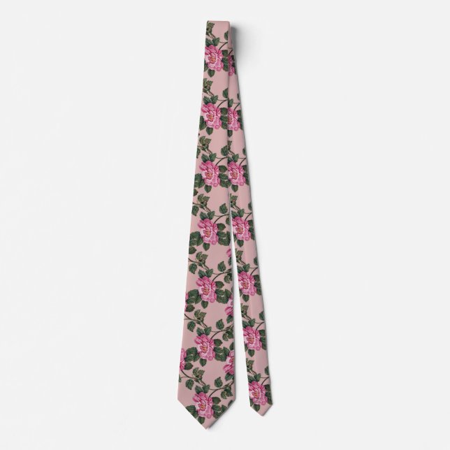 Vintage Pink Floral Roses Flower Pattern Tie (Front)
