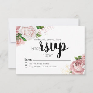 Vintage Pink Floral Roses Navy Blue Wedding RSVP Card