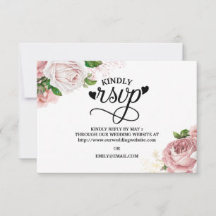 Vintage Pink Floral Roses Navy Blue Wedding RSVP Card