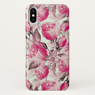 Vintage Pink Floral Roses Pattern iPhone X Case