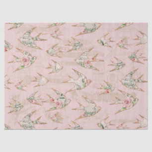 Vintage Pink Floral Script Ephemera Watercolor Tissue Paper