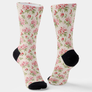 Vintage Pink Floral Shabby Chic Pattern Socks