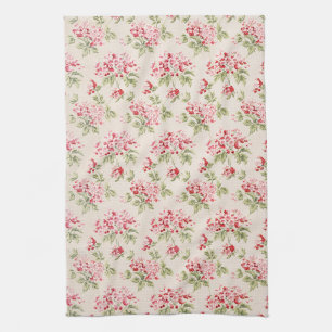 Vintage Pink Floral Shabby Chic Pattern Tea Towel