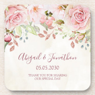 Vintage Pink Floral Spring Wedding Coaster