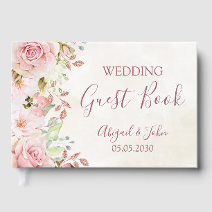 Vintage Pink Floral Spring Wedding Guest Book