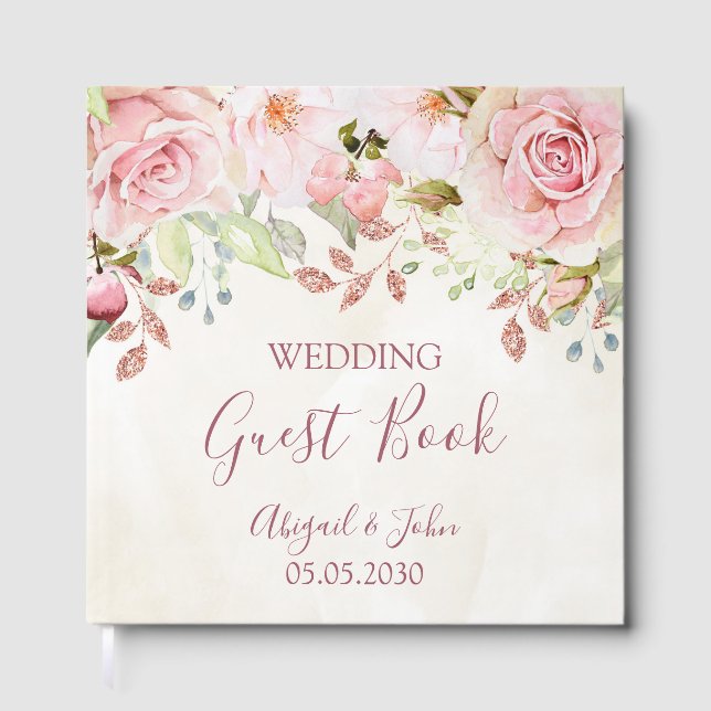 Vintage Pink Floral Spring Wedding Guest Book (Front)