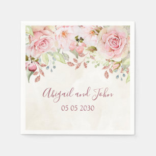 Vintage Pink Floral Spring Wedding Napkin