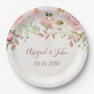 Vintage Pink Floral Spring Wedding Paper Plate