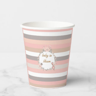 Vintage Pink Floral Striped Baby Shower Paper Cups
