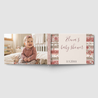 Vintage Pink Floral Stripes Baby Shower photo Guest Book